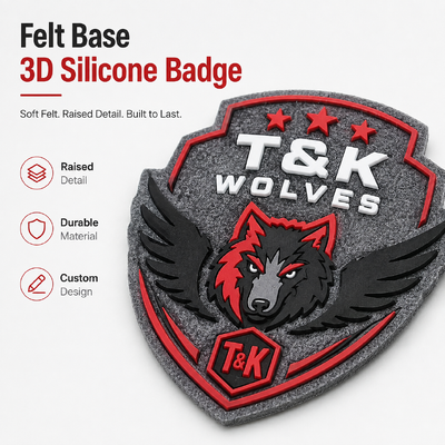 3D-Silikonabzeichen auf Filzbasis, individuelles erhabenes Logo zum Annähen, langlebiger Team-Aufnäher, maßgefertigt, OEM direkt ab Werk
