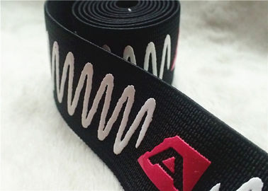 Machen Sie Gefühl-glänzender Oberflächenjacquardwebstuhl-elastisches Band mit Siebdruck-Silikon-Logo glatt