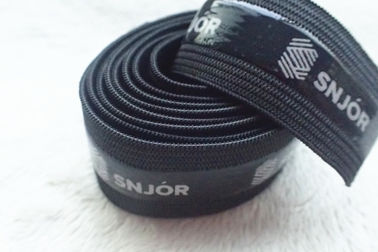 Mode-Polyester-weiche elastische Band, schwarzes elastisches Band mit Siebdruck-Logo