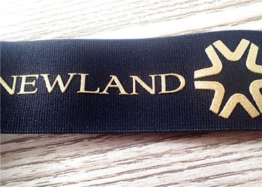 30MM schwarzer Jacquardwebstuhl-elastisches Band-Siebdruck gedruckt mit glattem goldenem Silikon-Logo