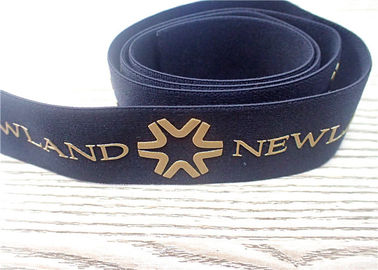 30MM schwarzer Jacquardwebstuhl-elastisches Band-Siebdruck gedruckt mit glattem goldenem Silikon-Logo