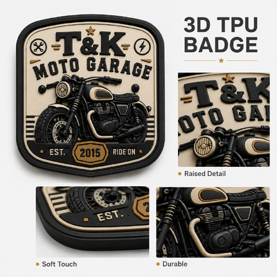 Custom Motorrad Stil PVC Wärmeübertragung Kleidung Etiketten mit 3D-geprägtem Logo für Jacken Straßenbekleidung Arbeitskleidung Hüte Taschen und Garage Markenkennung