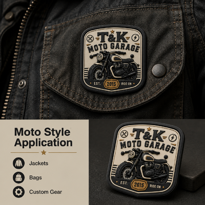 Custom Motorrad Stil PVC Wärmeübertragung Kleidung Etiketten mit 3D-geprägtem Logo für Jacken Straßenbekleidung Arbeitskleidung Hüte Taschen und Garage Markenkennung