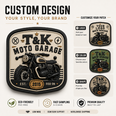 Custom Motorrad Stil PVC Wärmeübertragung Kleidung Etiketten mit 3D-geprägtem Logo für Jacken Straßenbekleidung Arbeitskleidung Hüte Taschen und Garage Markenkennung