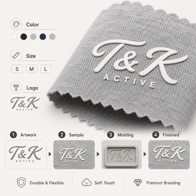 Custom 3D Effect Silicone Heat Transfer Clothing Labels Wash-resistant up to 40 Washes with Customized Designs