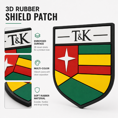 Custom 3D Rubber PVC Badge mit aufgestellten Logos und umweltfreundlichem Screen Print Label für Kleidung und Taschen