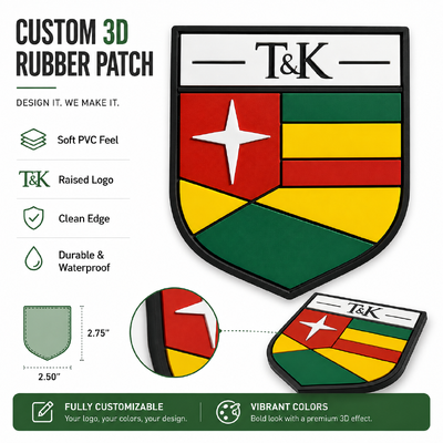 Custom 3D Rubber PVC Badge mit aufgestellten Logos und umweltfreundlichem Screen Print Label für Kleidung und Taschen