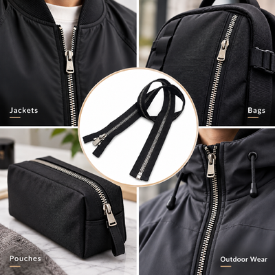 Custom Metal Zippers with Auto Lock and Logo Pullers for Jackets Bags and Garment Accessories