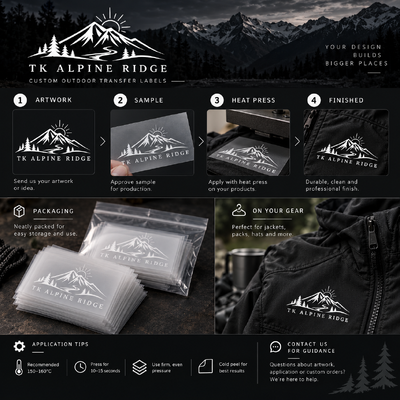 Custom Heat Transfer Logo Labels for Outdoor Jackets and Performance Sportswear
